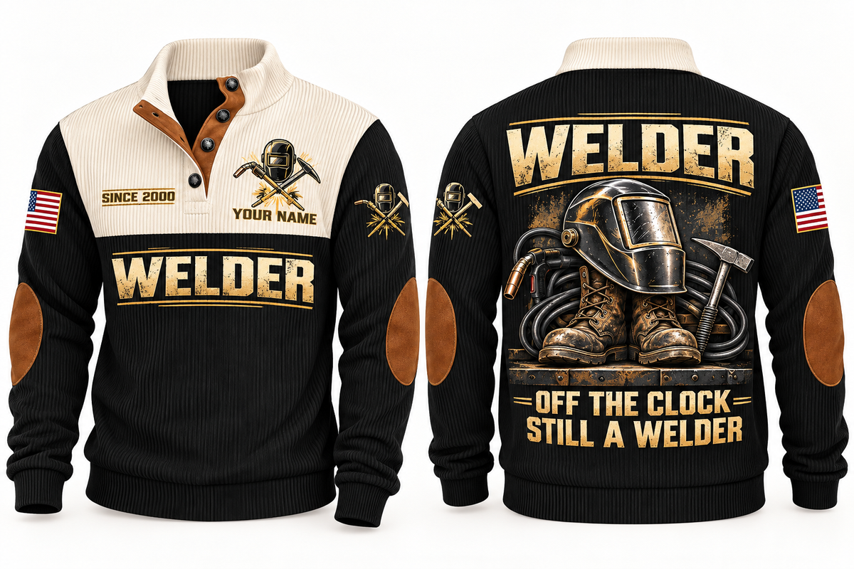 Welder Off the Clock Sports Sweatshirt in Black, front and back