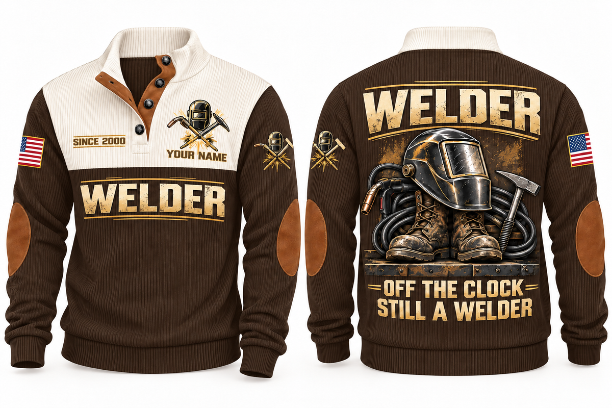 Welder Off the Clock Sports Sweatshirt in Brown, front and back