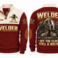 Welder Off the Clock Sports Sweatshirt in Jujube Red, front and back