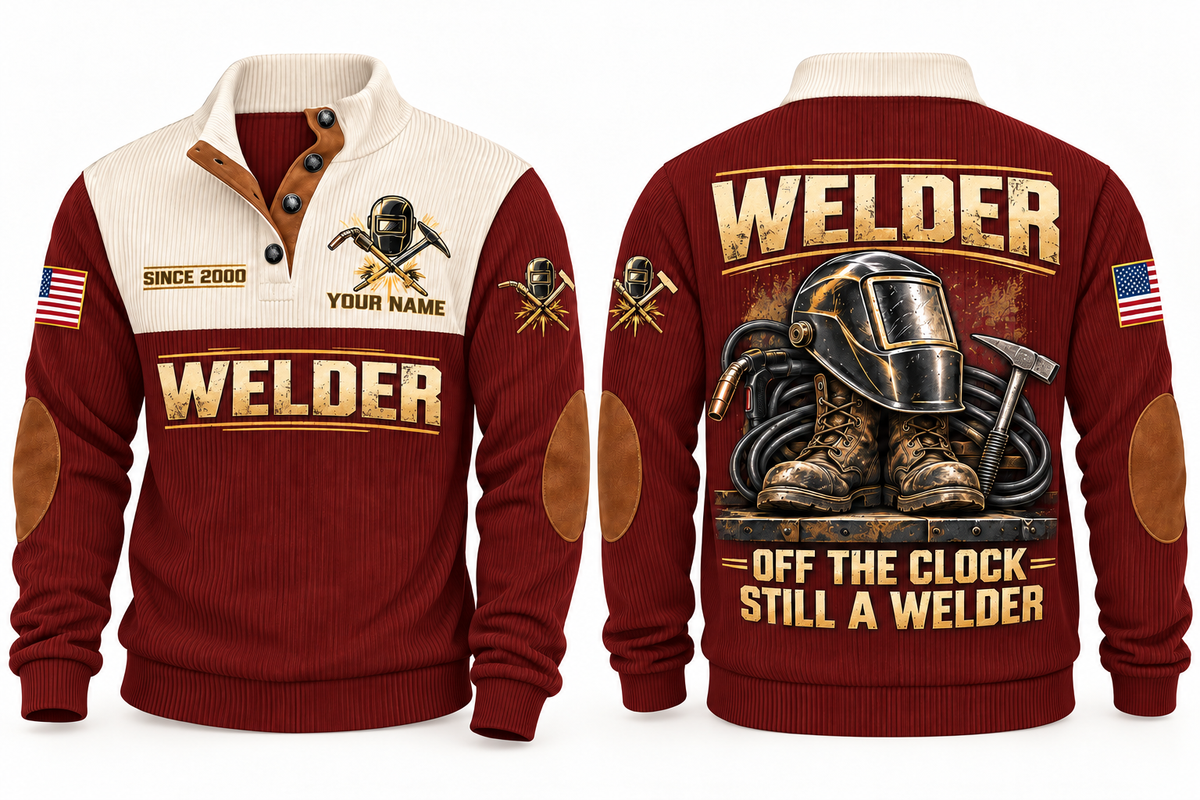 Welder Off the Clock Sports Sweatshirt in Jujube Red, front and back