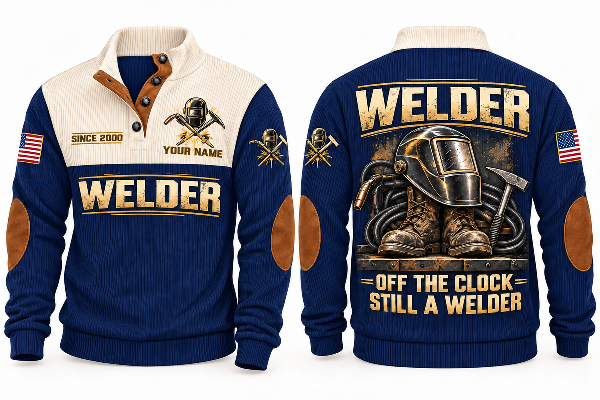 Welder Off the Clock Sports Sweatshirt in Navy, front and back