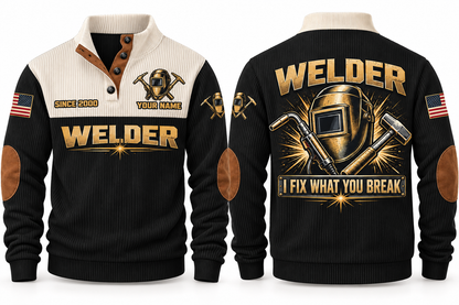 Welder Fixing Your Mistakes Sports Sweatshirt in Black, front and back