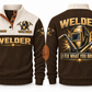 Welder Fixing Your Mistakes Sports Sweatshirt in Brown, front and back