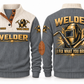 Welder Fixing Your Mistakes Sports Sweatshirt in Grey, front and back