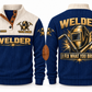 Welder Fixing Your Mistakes Sports Sweatshirt in Navy, front and back
