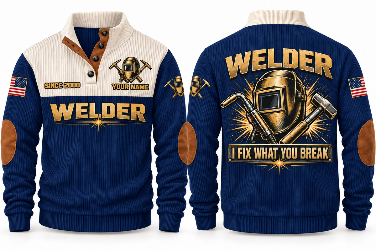 Welder Fixing Your Mistakes Sports Sweatshirt in Navy, front and back