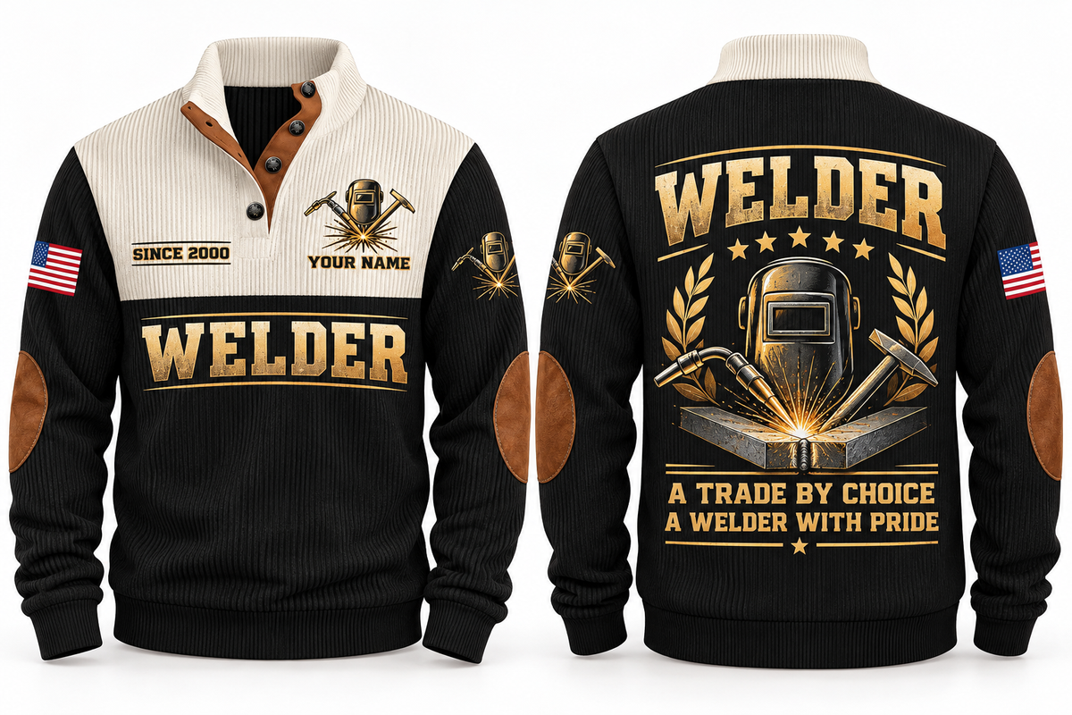 Welder Crafted with Pride Sports Sweatshirt in Black, front and back