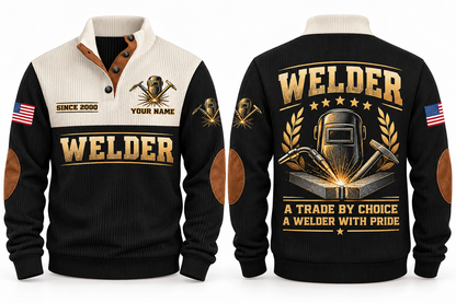 Welder Crafted with Pride Sports Sweatshirt in Black, front and back