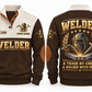 Welder Crafted with Pride Sports Sweatshirt in Brown, front and back