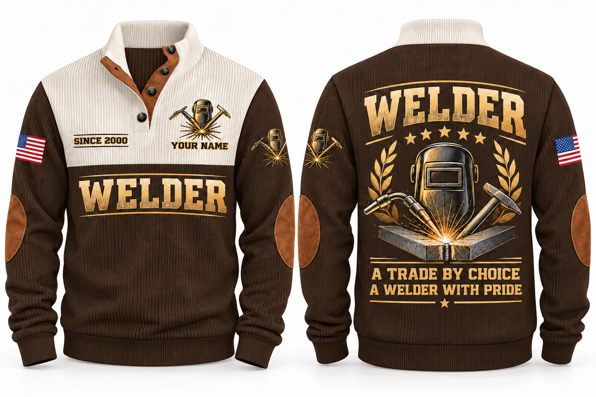 Welder Crafted with Pride Sports Sweatshirt in Brown, front and back