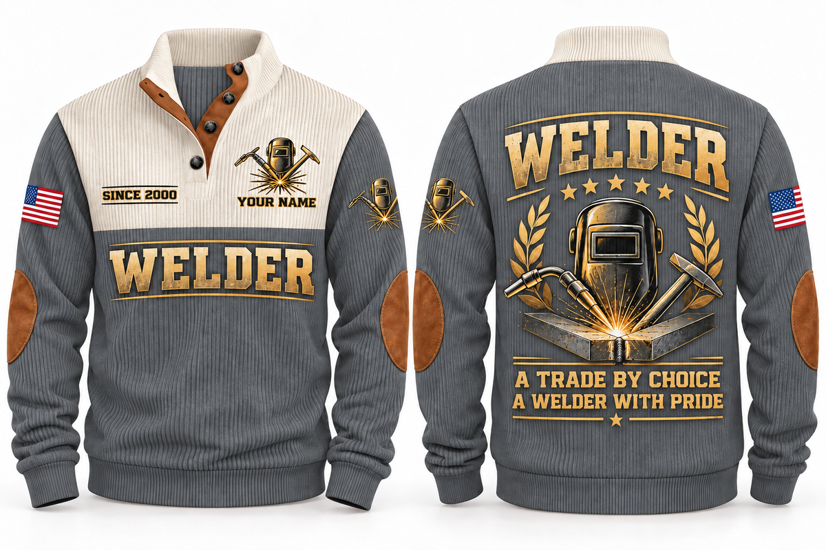 Welder Crafted with Pride Sports Sweatshirt in Grey, front and back