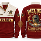 Welder Crafted with Pride Sports Sweatshirt in Jujube Red, front and back