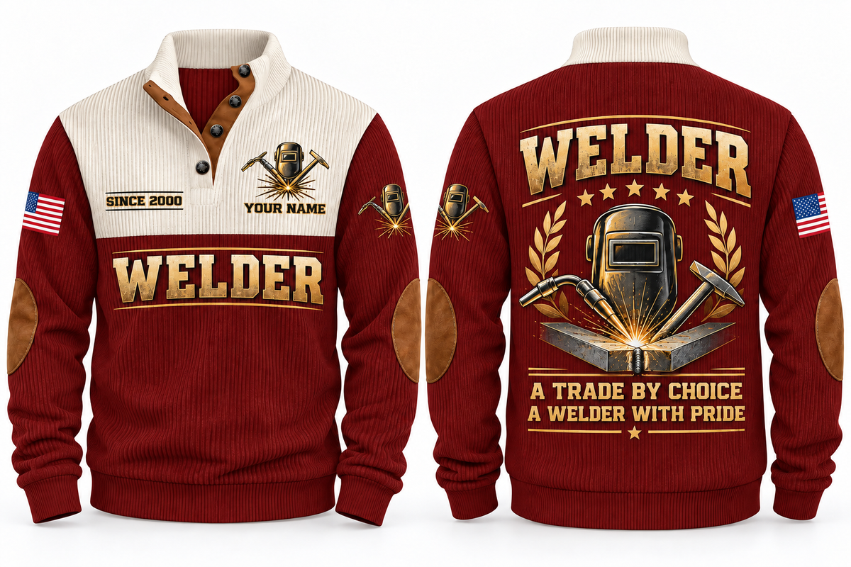 Welder Crafted with Pride Sports Sweatshirt in Jujube Red, front and back