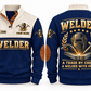 Welder Crafted with Pride Sports Sweatshirt in Navy, front and back