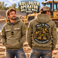 Bulldozer Operator Walk the Walk Badge Vintage Hoodie in Kaki, worn front and back lifestyle views with the original artwork and sample personalization.