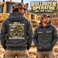 Bulldozer Operator Once and Always Vintage Hoodie in Dark Gray, worn front and back lifestyle views with the original artwork and sample personalization.