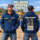 Bulldozer Operator Proud Walk Vintage Hoodie in Dark Blue, worn front and back lifestyle views with original artwork and sample personalization.