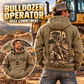 Bulldozer Operator Daily Commitment Vintage Hoodie in Kaki, worn front and back lifestyle views with original artwork and sample personalization.