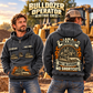 Bulldozer Operator Heritage Crest Vintage Hoodie in Dark Gray, worn front and back lifestyle views with original artwork and sample personalization.