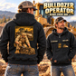 Bulldozer Operator Ready Every Day Portrait Vintage Hoodie in Black, worn front and back lifestyle views with original artwork and sample personalization.