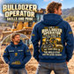 Bulldozer Operator Skills and Pride Vintage Hoodie in Dark Blue, worn front and back lifestyle views with original artwork and sample personalization.