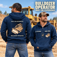 Bulldozer Operator Built on Experience Vintage Hoodie in Dark Blue, worn front and back lifestyle views with original artwork and sample personalization.