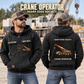 Crane Operator Vintage Hoodie - Sharp Edge Society in Black, worn front and back lifestyle views with original artwork and sample personalization.