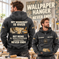 Wallpaper Hanger Never Ends Vintage Hoodie in Dark Gray, worn front and back lifestyle views with original artwork and sample personalization.