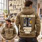 Wallpaper Hanger Proud Walk Vintage Hoodie in Kaki, worn front and back lifestyle views with original artwork and sample personalization.