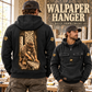 Wallpaper Hanger Daily Commitment Vintage Hoodie in Black, worn front and back lifestyle views with original artwork and sample personalization.