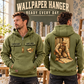 Wallpaper Hanger Ready Every Day Portrait Vintage Hoodie in Military Green, worn front and back lifestyle views with original artwork and sample personalization.