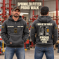 Sprinkler Fitter Proud Walk Vintage Hoodie in Dark Gray, worn front and back lifestyle views with original artwork and sample personalization.