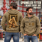Sprinkler Fitter Ready Every Day Portrait Vintage Hoodie in Kaki, worn front and back lifestyle views with original artwork and sample personalization.