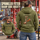 Sprinkler Fitter Vintage Hoodie - Sharp Edge Society in Olive Green, worn front and back lifestyle views with original artwork and sample personalization.