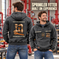Sprinkler Fitter Built on Experience Vintage Hoodie in Dark Gray, worn front and back lifestyle views with original artwork and sample personalization.