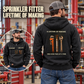 Sprinkler Fitter Lifetime of Making Vintage Hoodie in Black, worn front and back lifestyle views with original artwork and sample personalization.