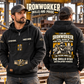 Ironworker Skills and Pride Vintage Hoodie in Black, worn front and back lifestyle views with original artwork and sample personalization.