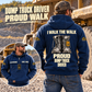 Dump Truck Driver Proud Walk Vintage Hoodie in Dark Blue, worn front and back lifestyle views with original artwork and sample personalization.