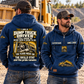 Dump Truck Driver Skills and Pride Vintage Hoodie in Dark Blue, worn front and back lifestyle views with original artwork and sample personalization.
