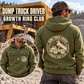 Dump Truck Driver Vintage Hoodie - Growth Ring Club in Olive Green, worn front and back lifestyle views with original artwork and sample personalization.