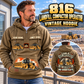 Personalized 816 Landfill Compactor Operator Vintage Hoodie in Kaki, front and back artwork with YOUR NAME and SINCE 2000 sample text.