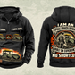 Personalized SUPER 2000-3i Asphalt Paver Operator Vintage Hoodie in black, front and back artwork with YOUR NAME and SINCE 2000 sample text.