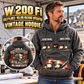 Personalized W 200 Fi Cold Planer Operator Vintage Hoodie in Dark Gray, front and back artwork with YOUR NAME and SINCE 2000 sample text.