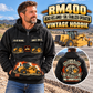 Personalized RM400 Road Reclaimer Operator Vintage Hoodie in Black, front and back artwork with YOUR NAME and SINCE 2000 sample text.