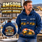 Personalized RM500B Road Reclaimer Operator Vintage Hoodie in Dark Blue, front and back artwork with YOUR NAME and SINCE 2000 sample text.