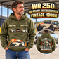 Personalized WR 250i Road Reclaimer Operator Vintage Hoodie in Military Green, front and back artwork with YOUR NAME and SINCE 2000 sample text.
