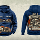 Personalized TRUVAC HXX Truck-Mounted Hydrovac Vintage Hoodie in dark-blue, front and back artwork with YOUR NAME and SINCE 2000 sample text.