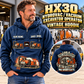 Personalized Ditch Witch HX30 Trailer Vacuum Excavator Vintage Hoodie in Dark Blue, front and back artwork with YOUR NAME and SINCE 2000 sample text.
