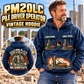Personalized Junttan PM20LC Pile Driver Vintage Hoodie in Dark Blue, front and back artwork with YOUR NAME and SINCE 2000 sample text.