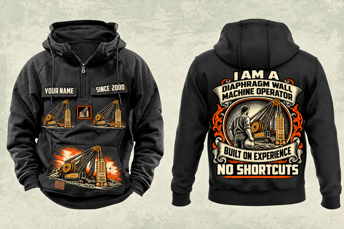 Personalized Bauer MC 96 with BC 40 Diaphragm Wall Machine Vintage Hoodie in black, front and back artwork with YOUR NAME and SINCE 2000 sample text.